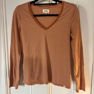pact 100% Organic Cotton Long Sleeve Burnt Orange and White V Neck WM Size SM